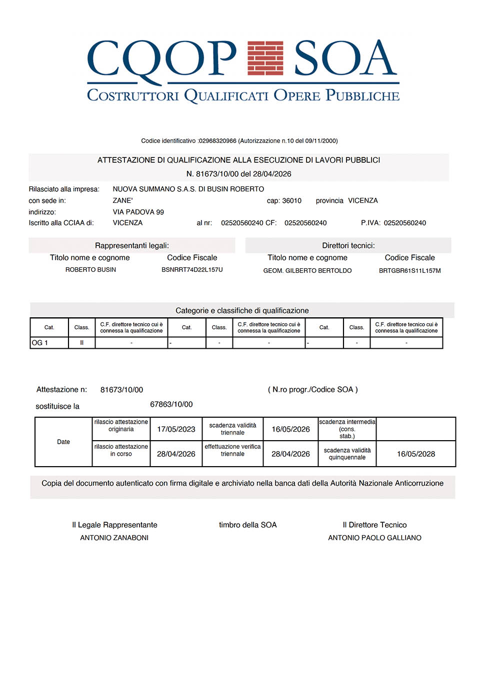 certificato soa 2026